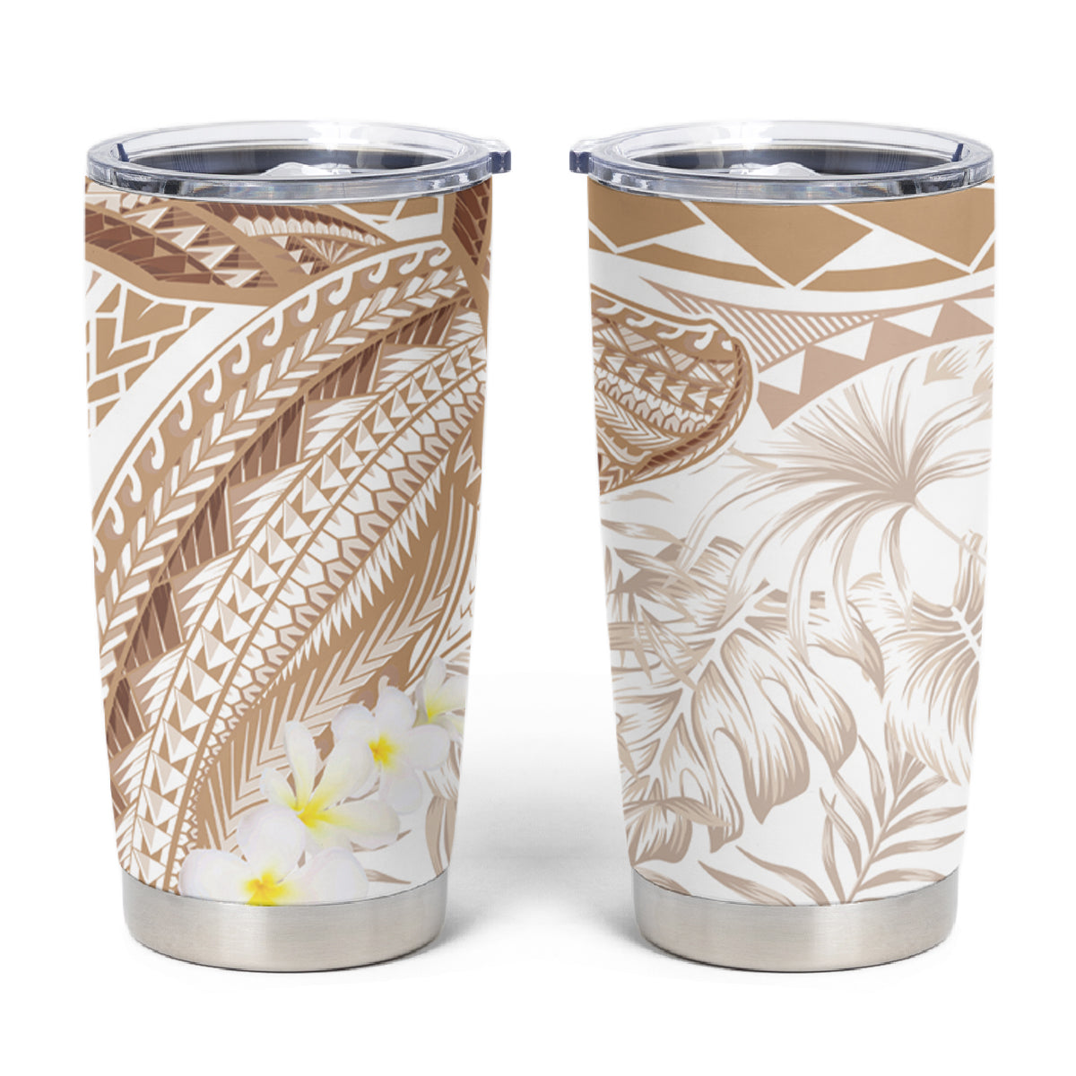 Polynesia Humpback Whale Tumbler Cup Tropical Plumeria Beige LT7 Beige - Polynesian Pride