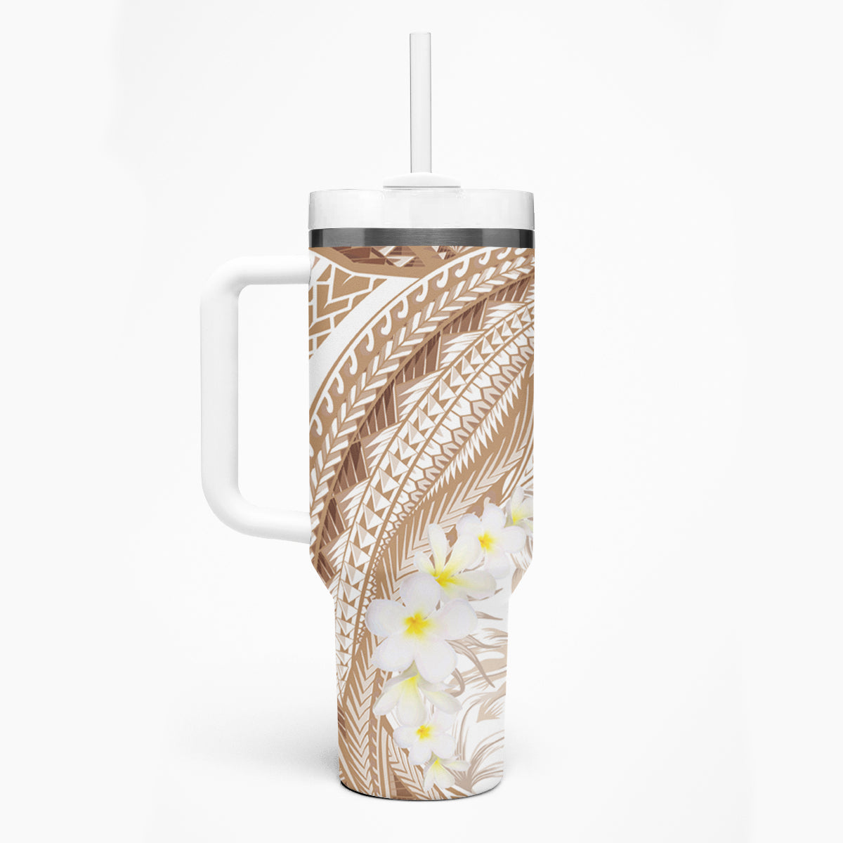 Polynesia Humpback Whale Tumbler With Handle Tropical Plumeria Beige LT7 - Polynesian Pride
