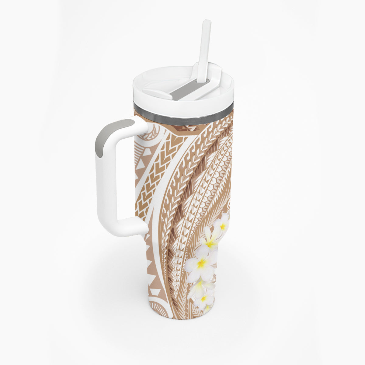 Polynesia Humpback Whale Tumbler With Handle Tropical Plumeria Beige LT7 - Polynesian Pride