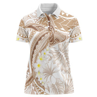 Polynesia Humpback Whale Women Polo Shirt Tropical Plumeria Beige LT7 Female Beige - Polynesian Pride