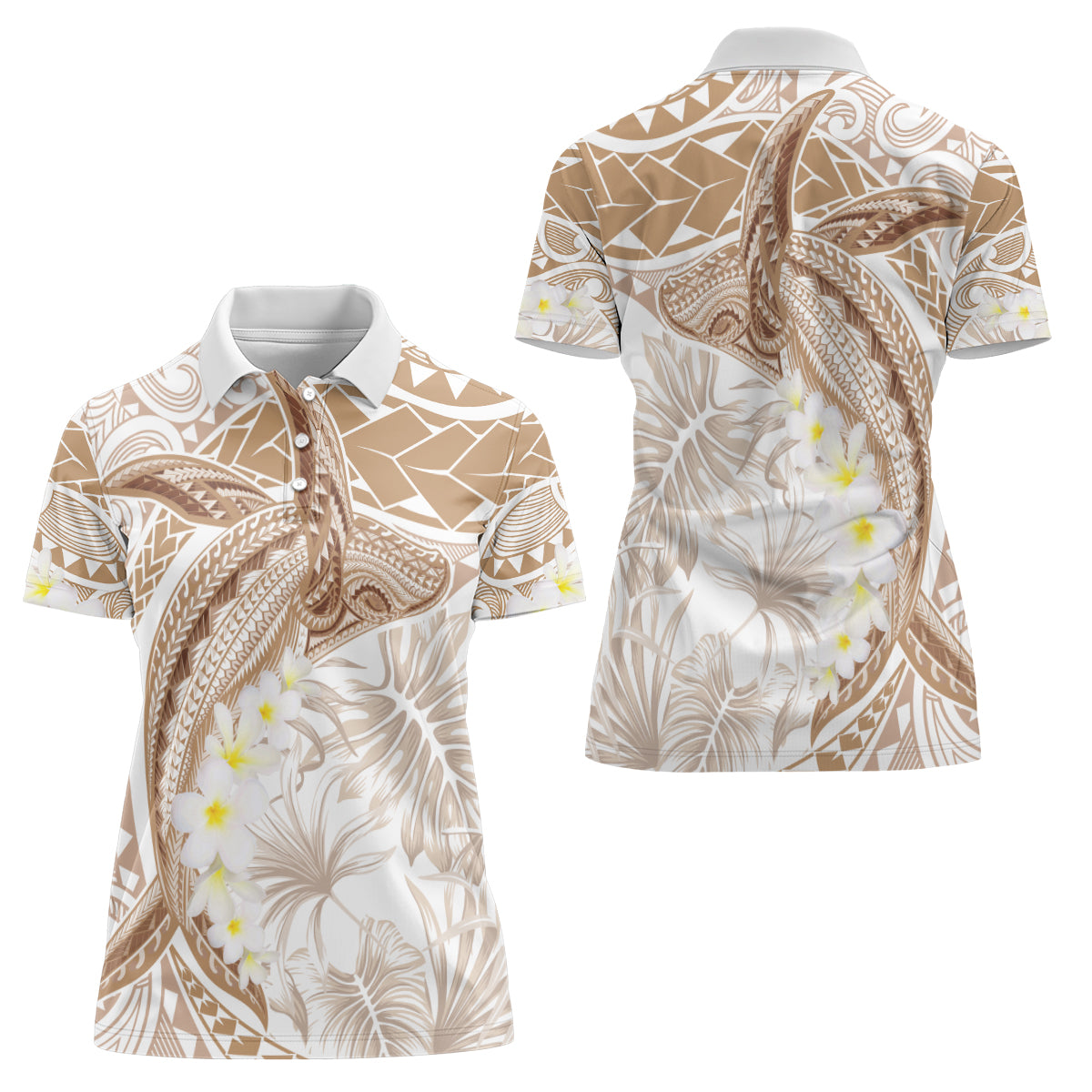 Polynesia Humpback Whale Women Polo Shirt Tropical Plumeria Beige LT7 - Polynesian Pride