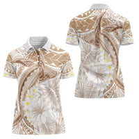 Polynesia Humpback Whale Women Polo Shirt Tropical Plumeria Beige LT7 - Polynesian Pride