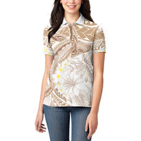 Polynesia Humpback Whale Women Polo Shirt Tropical Plumeria Beige LT7 - Polynesian Pride