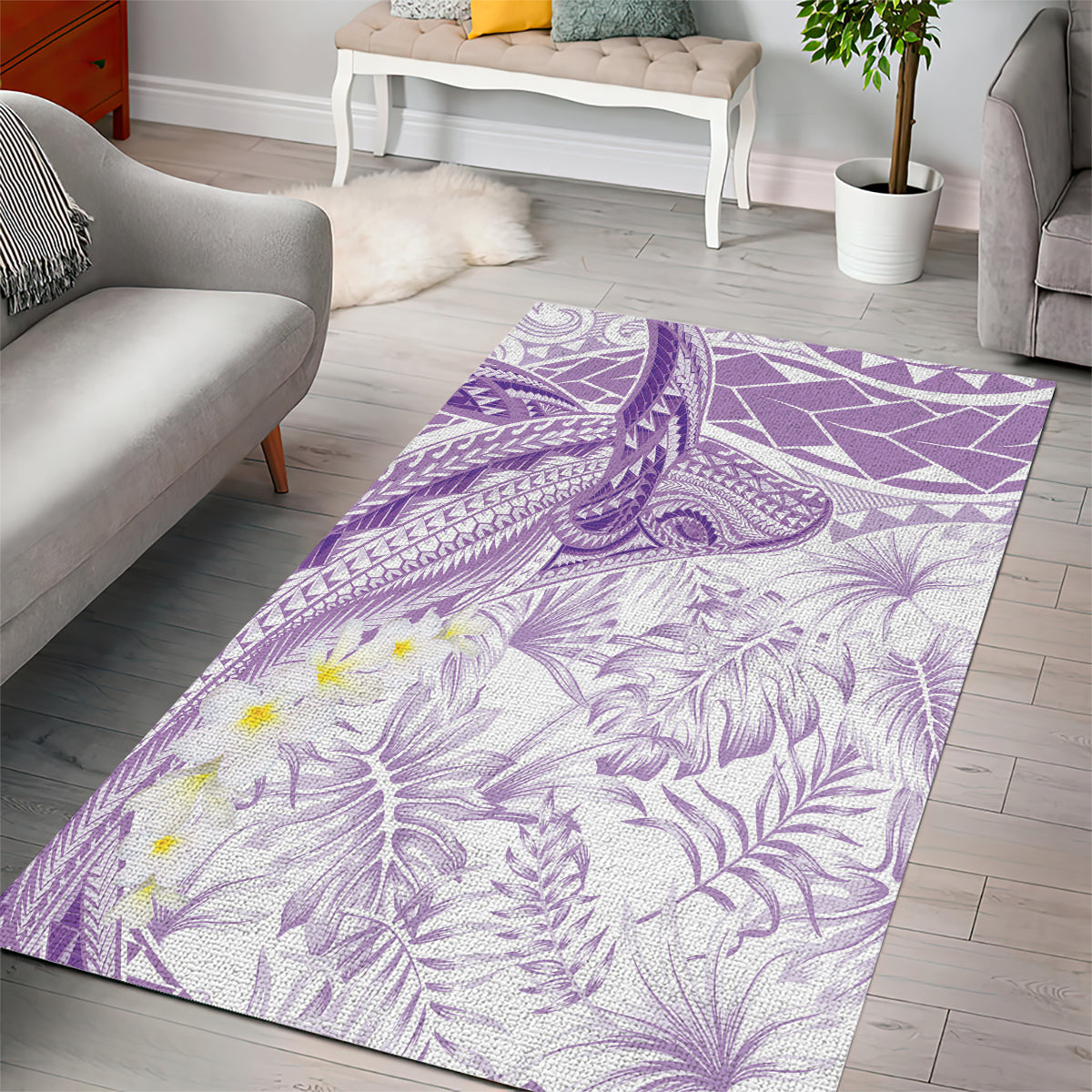 Polynesia Humpback Whale Area Rug Tropical Plumeria Lavender LT7 - Polynesian Pride