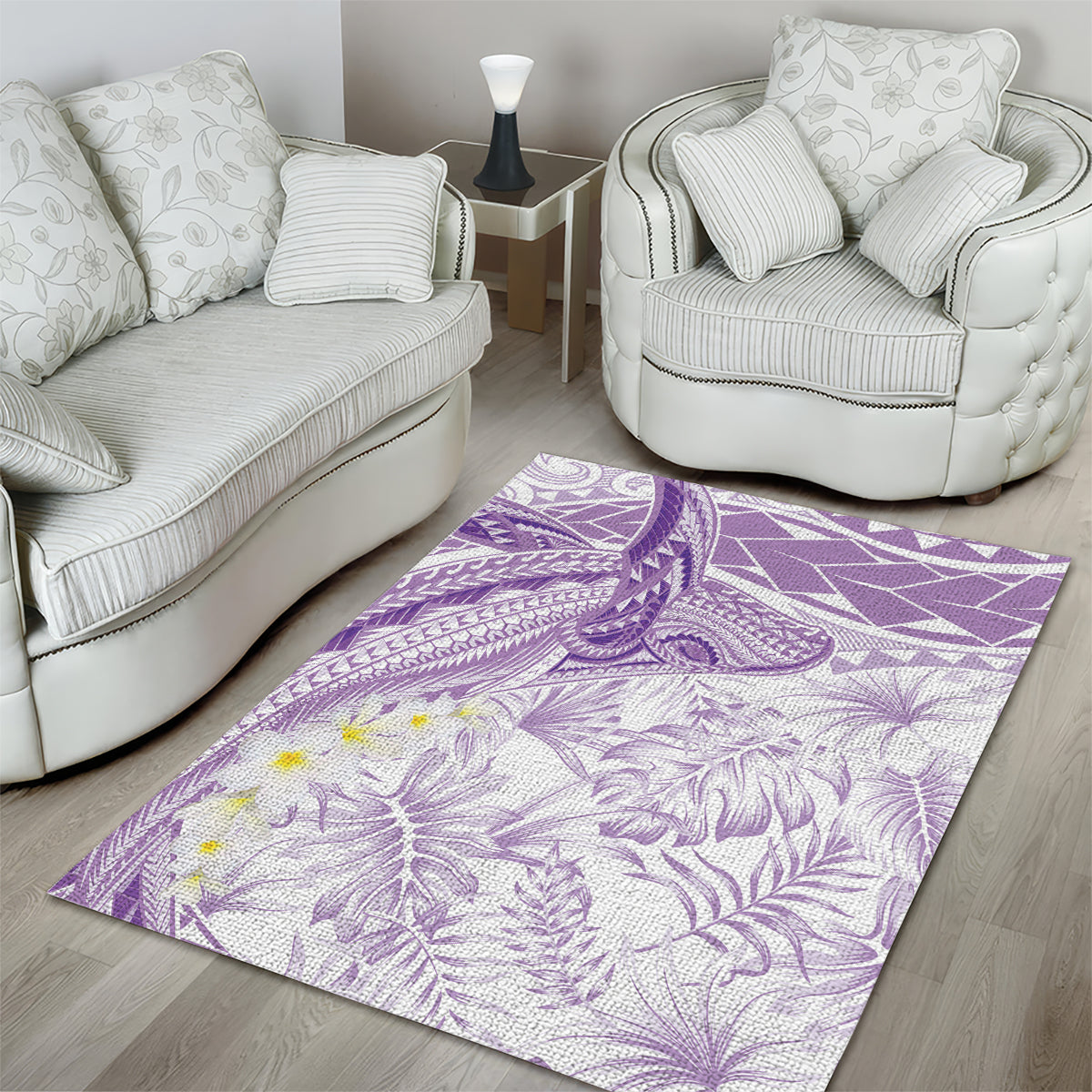 Polynesia Humpback Whale Area Rug Tropical Plumeria Lavender LT7 - Polynesian Pride
