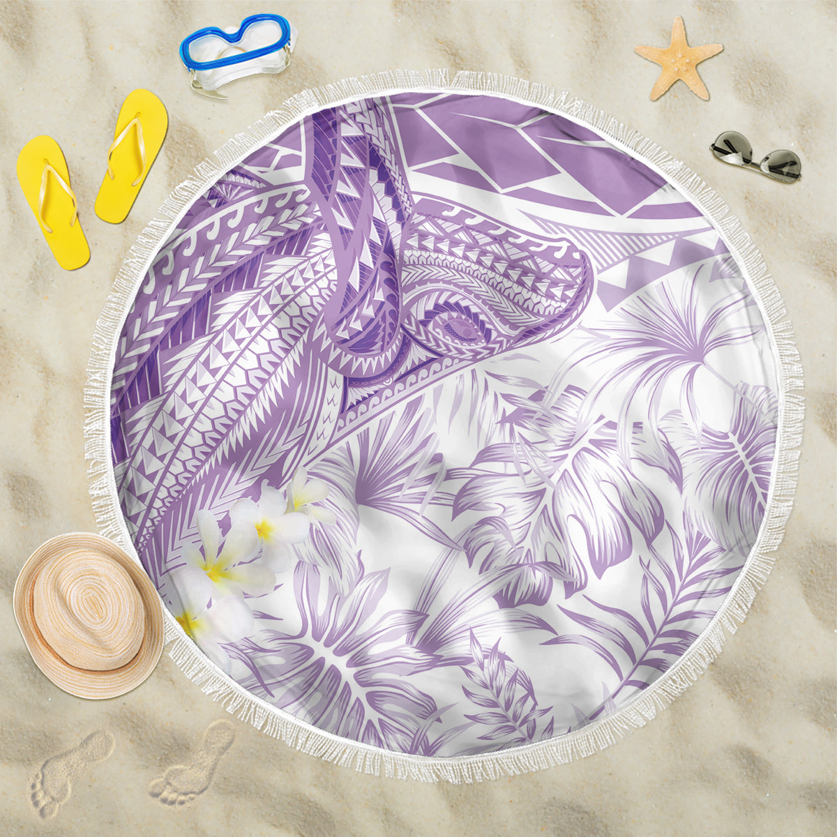 Polynesia Humpback Whale Beach Blanket Tropical Plumeria Lavender LT7 One Size 150cm Lavender - Polynesian Pride