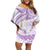 Polynesia Humpback Whale Family Matching Off Shoulder Short Dress and Hawaiian Shirt Tropical Plumeria Lavender