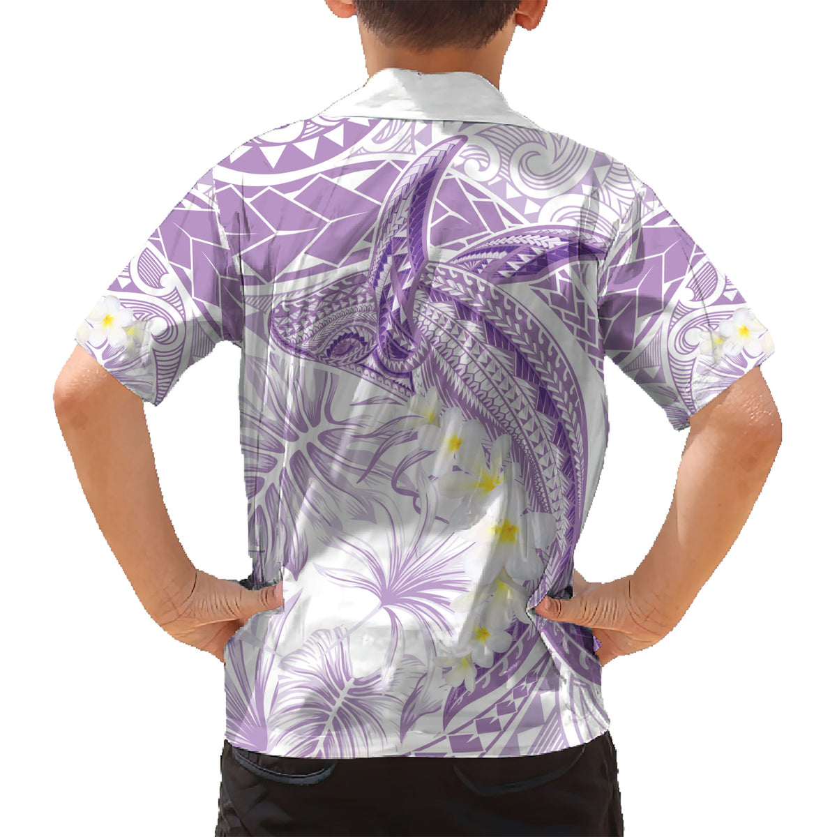Polynesia Humpback Whale Kid Hawaiian Shirt Tropical Plumeria Lavender LT7 - Polynesian Pride