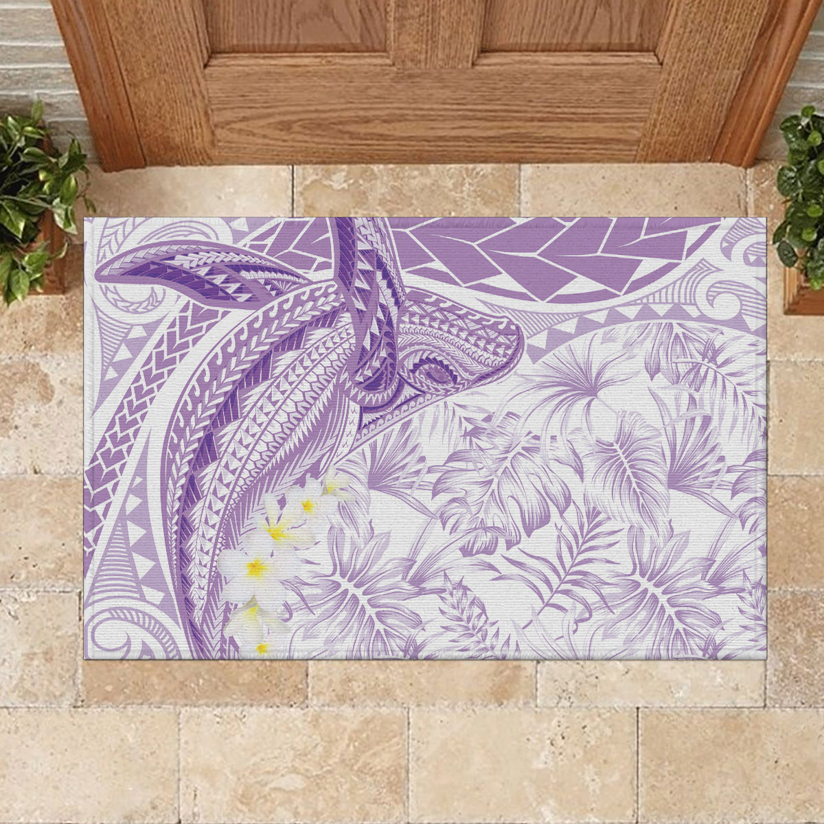 Polynesia Humpback Whale Rubber Doormat Tropical Plumeria Lavender LT7 - Polynesian Pride