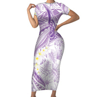 Polynesia Humpback Whale Short Sleeve Bodycon Dress Tropical Plumeria Lavender LT7 Long Dress Lavender - Polynesian Pride