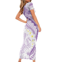 Polynesia Humpback Whale Short Sleeve Bodycon Dress Tropical Plumeria Lavender LT7 - Polynesian Pride