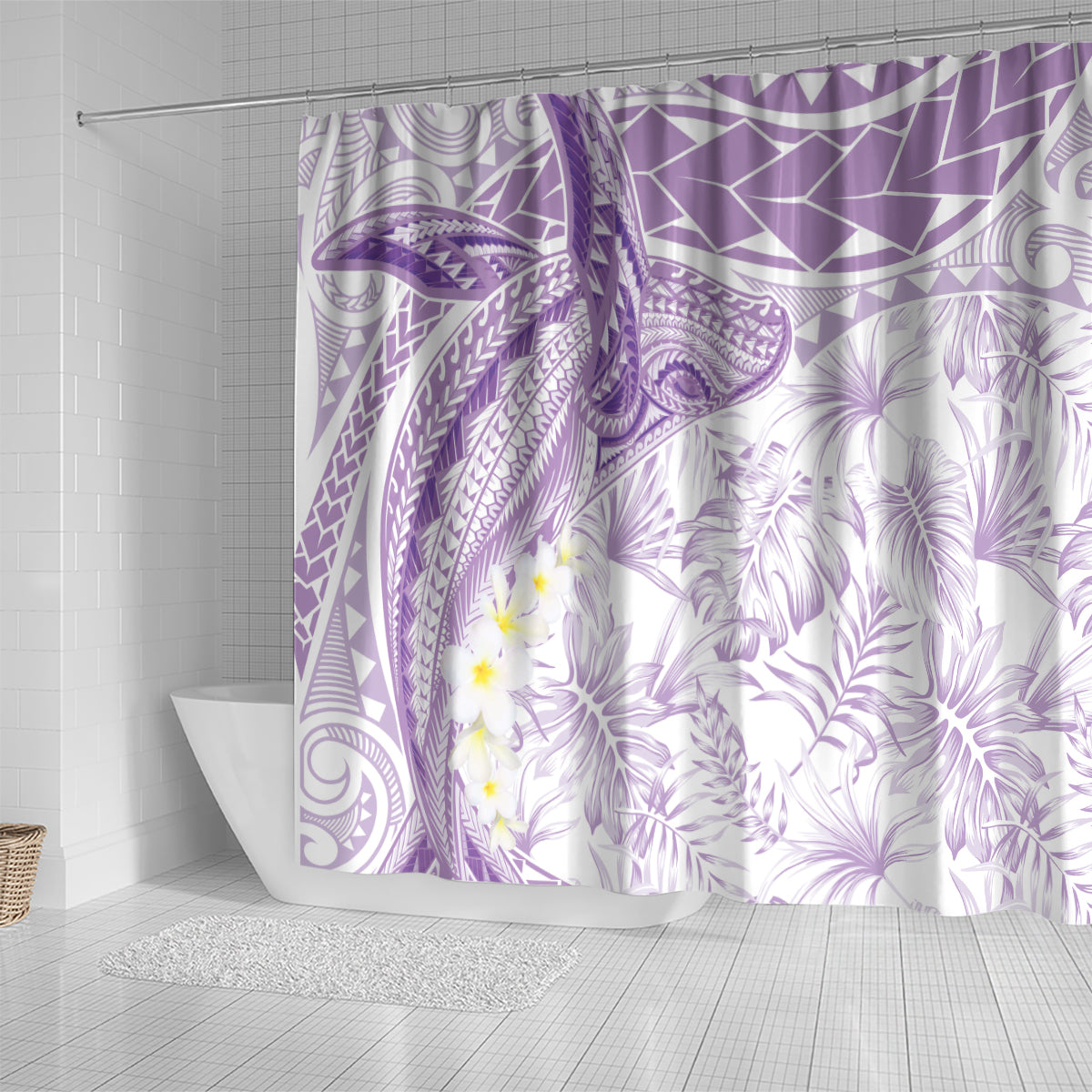 Polynesia Humpback Whale Shower Curtain Tropical Plumeria Lavender LT7 - Polynesian Pride