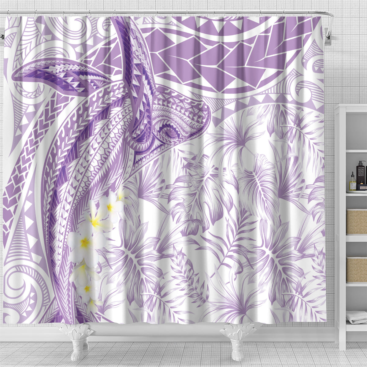Polynesia Humpback Whale Shower Curtain Tropical Plumeria Lavender LT7 - Polynesian Pride