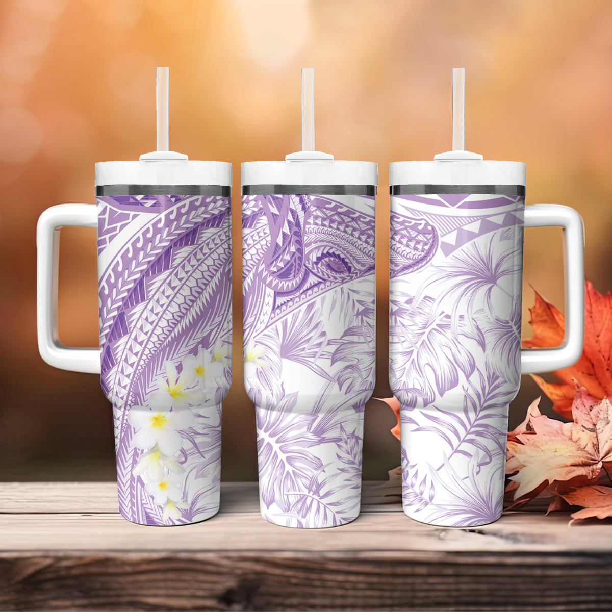 Polynesia Humpback Whale Tumbler With Handle Tropical Plumeria Lavender LT7 - Polynesian Pride