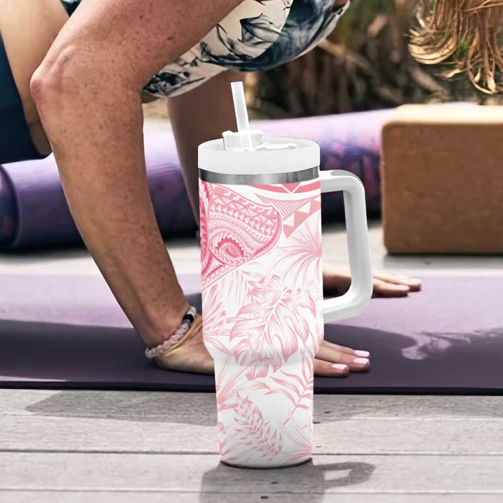 Polynesia Humpback Whale Tumbler With Handle Tropical Plumeria Pink LT7 - Polynesian Pride
