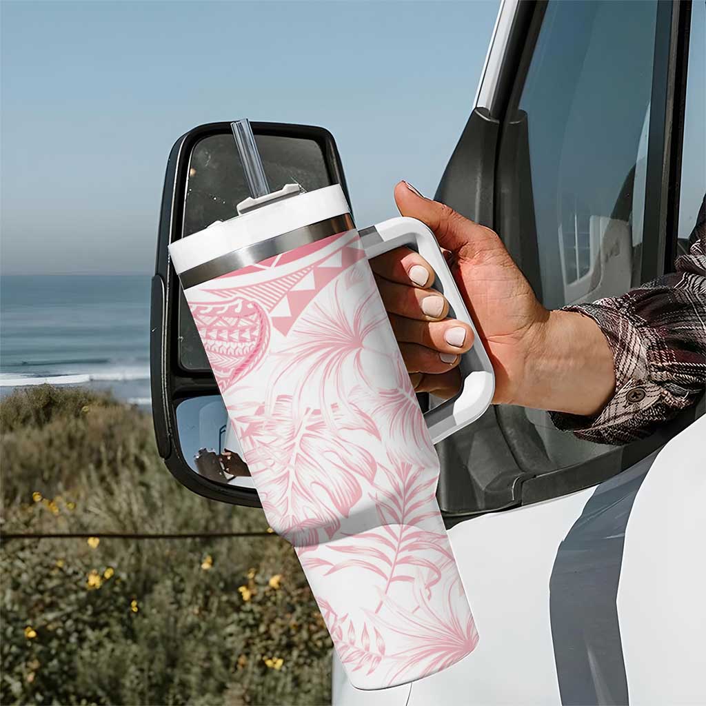 Polynesia Humpback Whale Tumbler With Handle Tropical Plumeria Pink LT7 - Polynesian Pride
