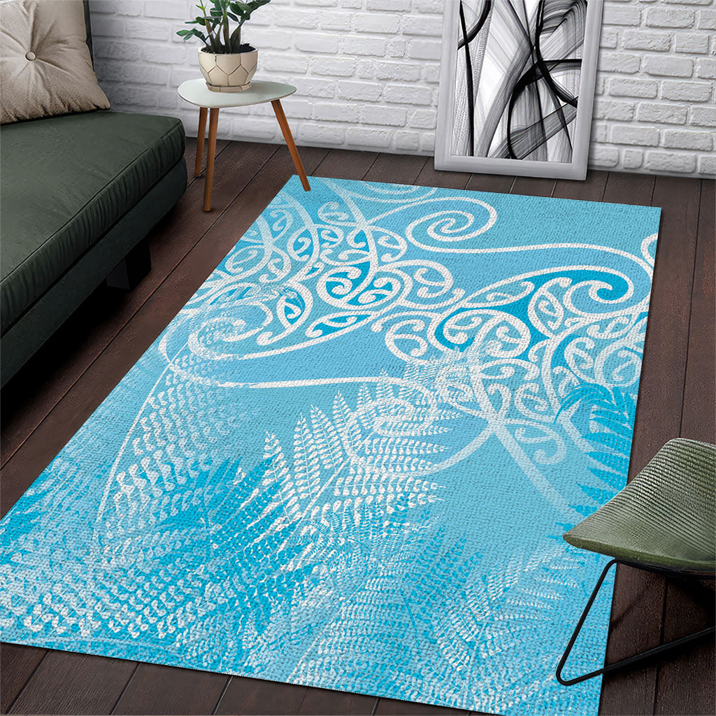 Aotearoa Maori Koru Curves Area Rug Silver Ferns - Turquoise LT7 Turquoise - Polynesian Pride