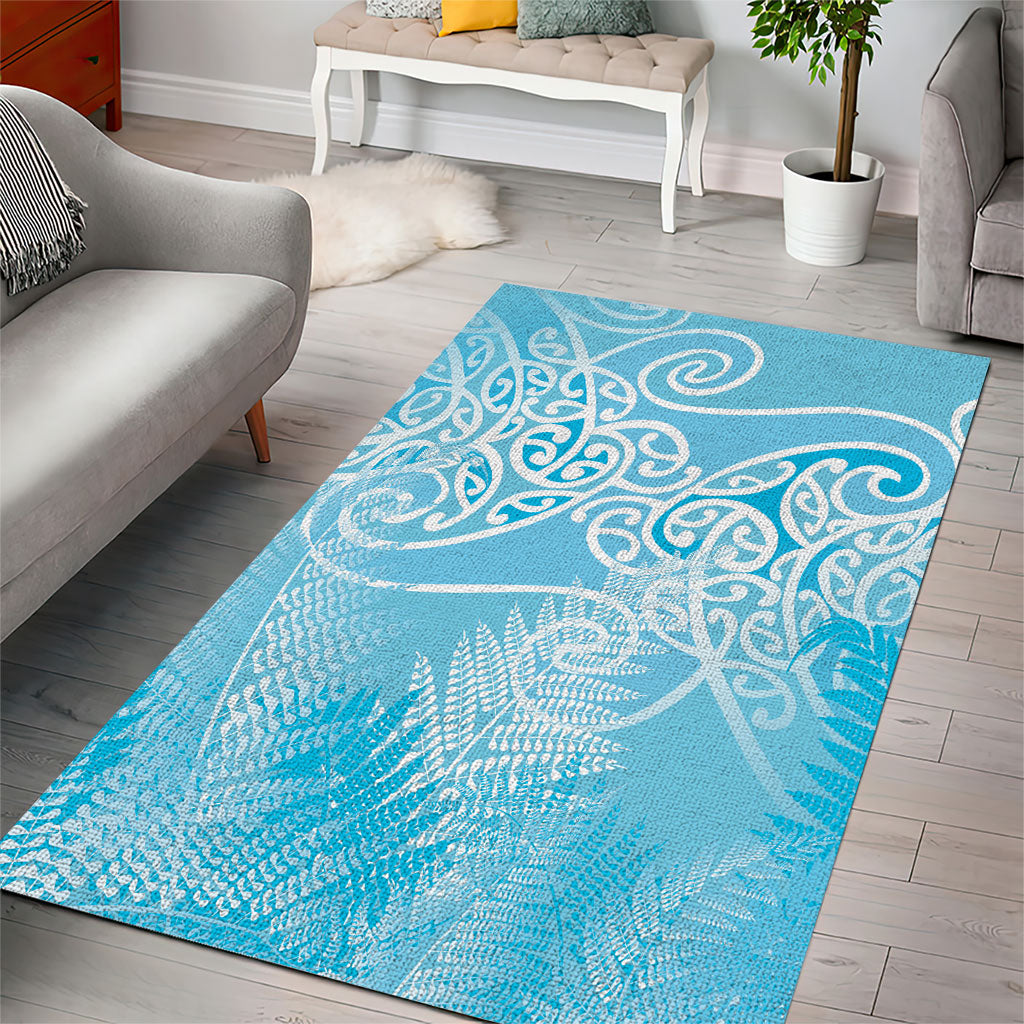 Aotearoa Maori Koru Curves Area Rug Silver Ferns - Turquoise LT7 - Polynesian Pride