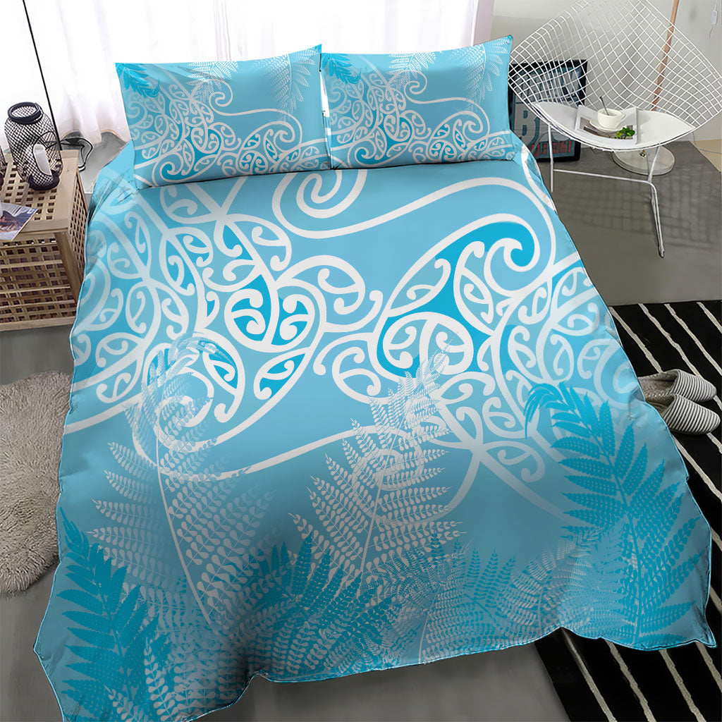 Aotearoa Maori Koru Curves Bedding Set Silver Ferns - Turquoise LT7 - Polynesian Pride