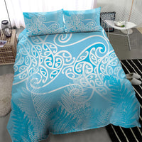 Aotearoa Maori Koru Curves Bedding Set Silver Ferns - Turquoise LT7 - Polynesian Pride