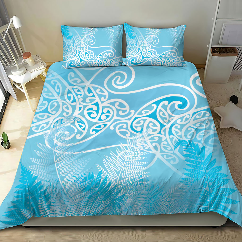 Aotearoa Maori Koru Curves Bedding Set Silver Ferns - Turquoise LT7 - Polynesian Pride