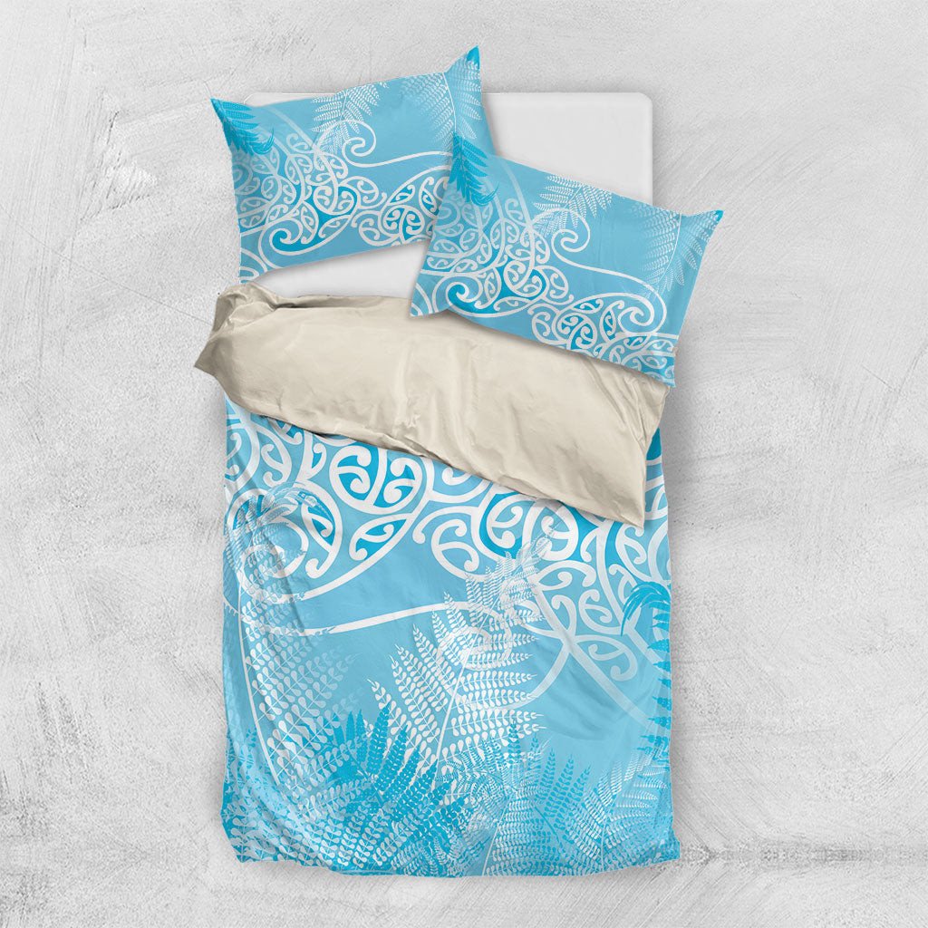 Aotearoa Maori Koru Curves Bedding Set Silver Ferns - Turquoise LT7 US Twin 172cm x 218cm Turquoise - Polynesian Pride