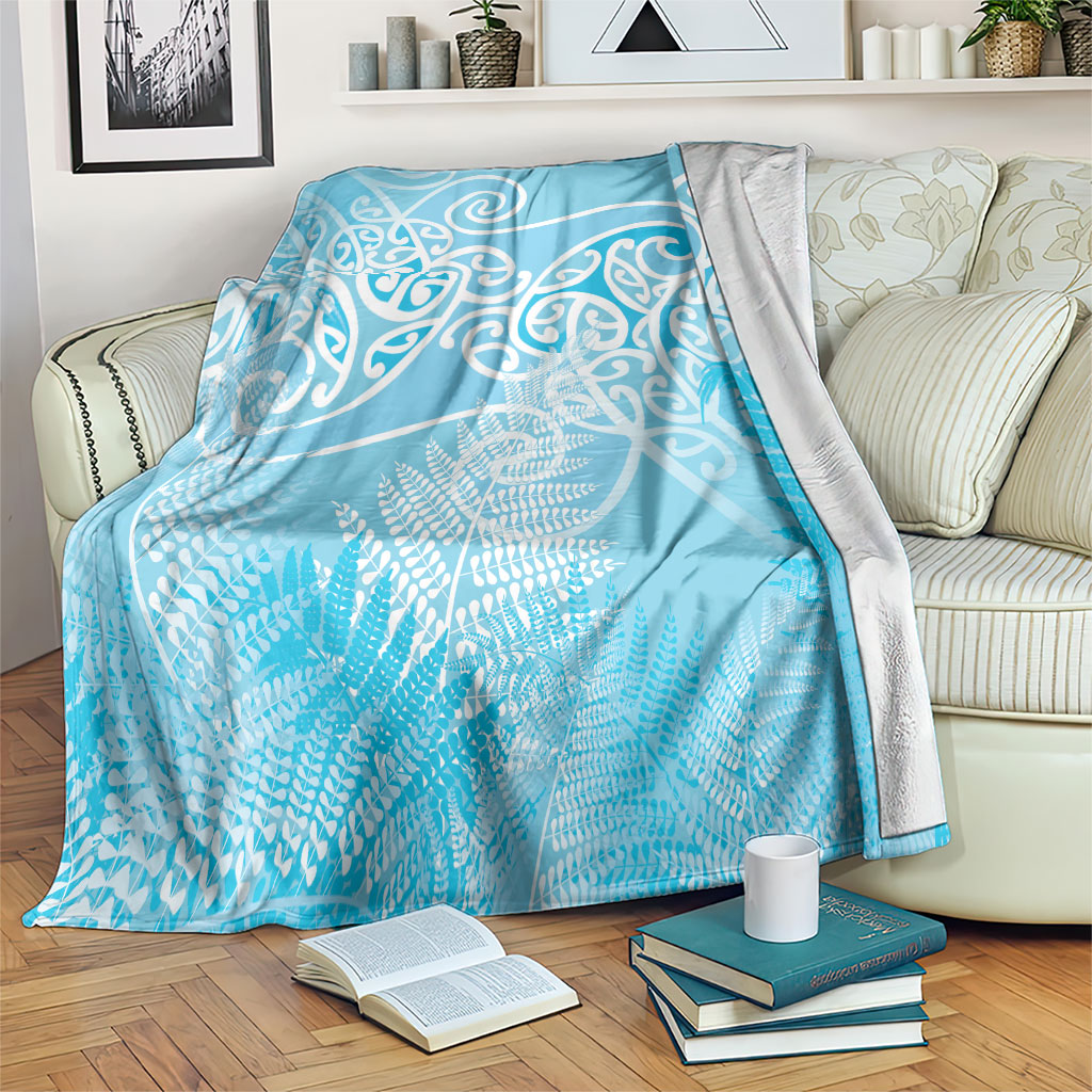 Aotearoa Maori Koru Curves Blanket Silver Ferns - Turquoise LT7 Turquoise - Polynesian Pride