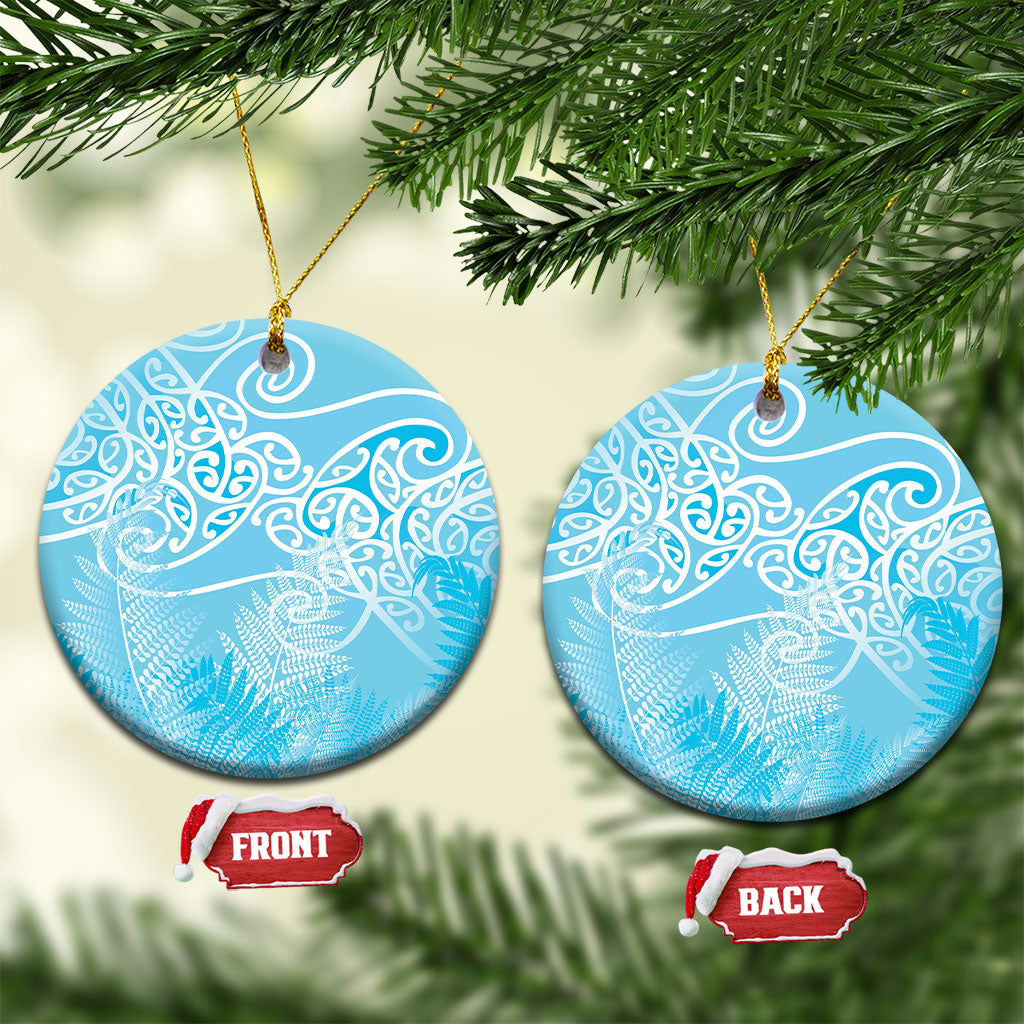 Aotearoa Maori Koru Curves Ceramic Ornament Silver Ferns - Turquoise