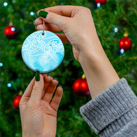Aotearoa Maori Koru Curves Ceramic Ornament Silver Ferns - Turquoise