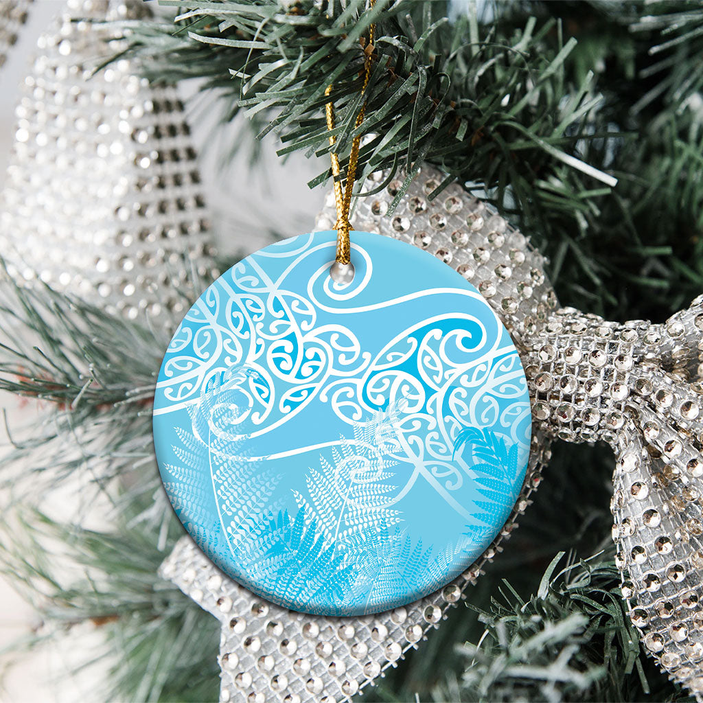 Aotearoa Maori Koru Curves Ceramic Ornament Silver Ferns - Turquoise