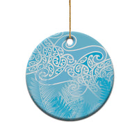 Aotearoa Maori Koru Curves Ceramic Ornament Silver Ferns - Turquoise