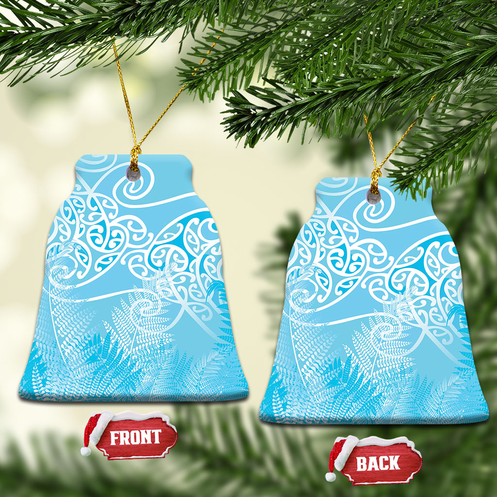 Aotearoa Maori Koru Curves Ceramic Ornament Silver Ferns - Turquoise