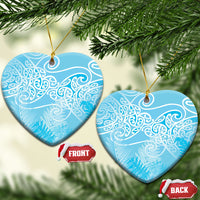 Aotearoa Maori Koru Curves Ceramic Ornament Silver Ferns - Turquoise