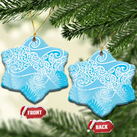 Aotearoa Maori Koru Curves Ceramic Ornament Silver Ferns - Turquoise