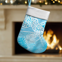 Aotearoa Maori Koru Curves Christmas Stocking Silver Ferns - Turquoise