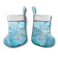 Aotearoa Maori Koru Curves Christmas Stocking Silver Ferns - Turquoise