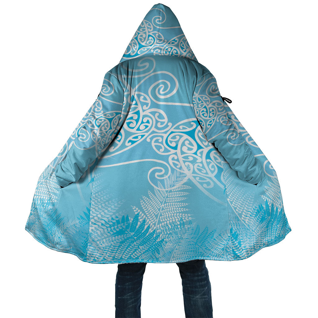 Aotearoa Maori Koru Curves Cloak Silver Ferns - Turquoise LT7 Unisex Turquoise - Polynesian Pride
