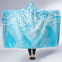 Aotearoa Maori Koru Curves Hooded Blanket Silver Ferns - Turquoise LT7 One Size Turquoise - Polynesian Pride