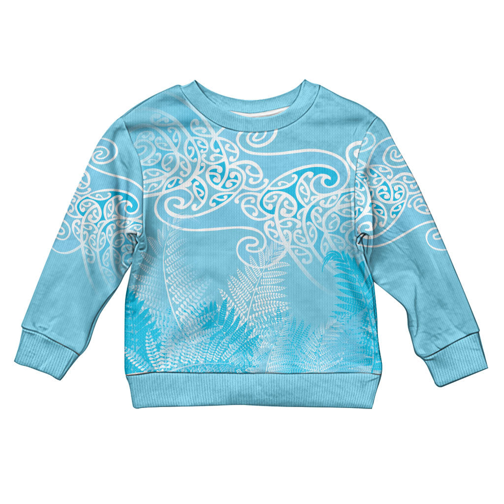 Aotearoa Maori Koru Curves Kid Ugly Christmas Sweater Silver Ferns - Turquoise LT7 Kid Turquoise - Polynesian Pride
