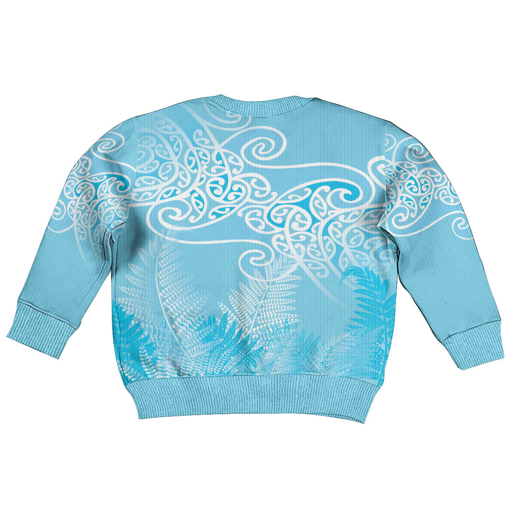 Aotearoa Maori Koru Curves Kid Ugly Christmas Sweater Silver Ferns - Turquoise LT7 - Polynesian Pride