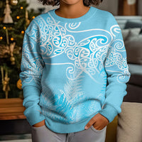 Aotearoa Maori Koru Curves Kid Ugly Christmas Sweater Silver Ferns - Turquoise LT7 - Polynesian Pride