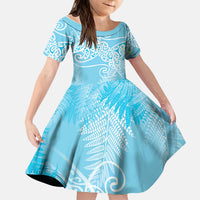 Aotearoa Maori Koru Curves Kid Short Sleeve Dress Silver Ferns - Turquoise LT7 KID Turquoise - Polynesian Pride