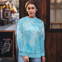 Aotearoa Maori Koru Curves Ugly Christmas Sweater Silver Ferns - Turquoise