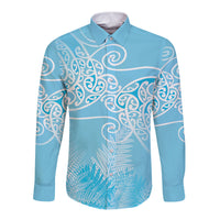 Aotearoa Maori Koru Curves Long Sleeve Button Shirt Silver Ferns - Turquoise LT7 Unisex Turquoise - Polynesian Pride