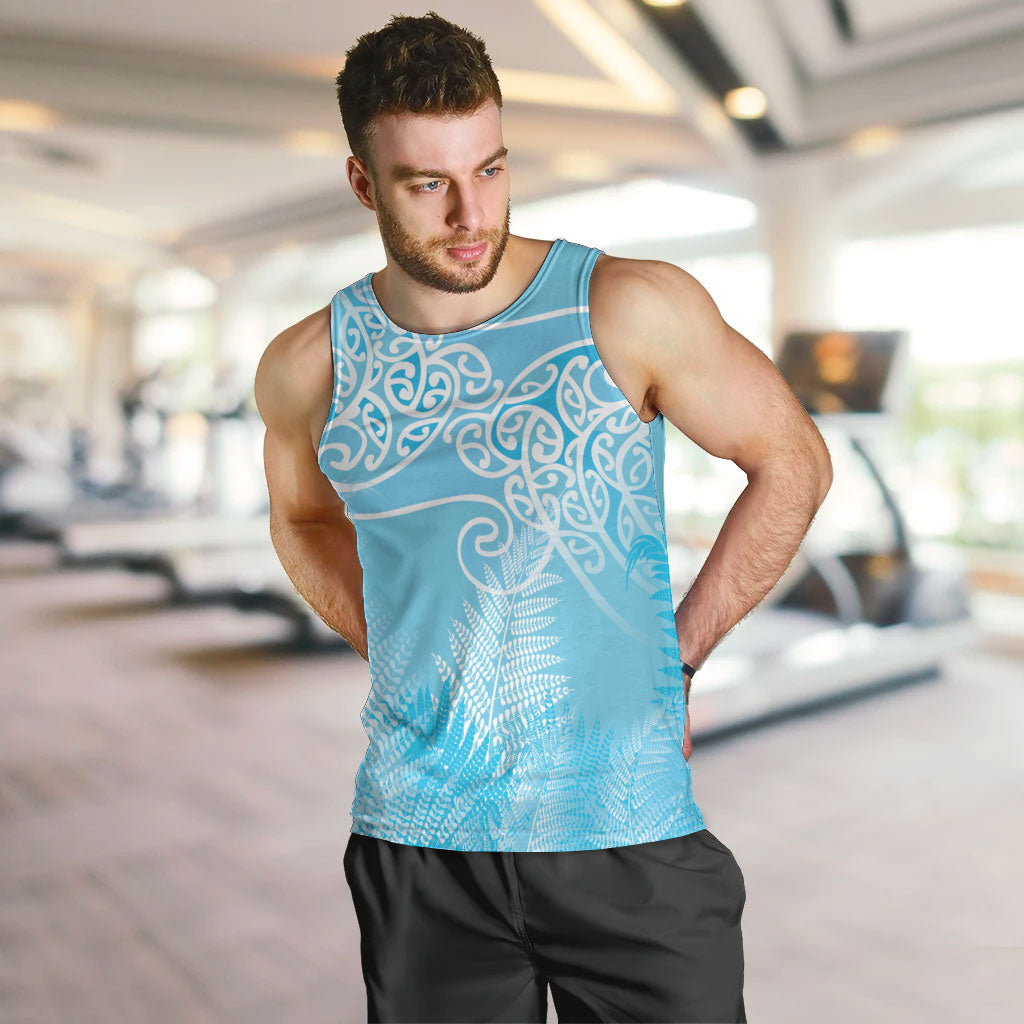 Aotearoa Maori Koru Curves Men Tank Top Silver Ferns - Turquoise LT7 Turquoise - Polynesian Pride