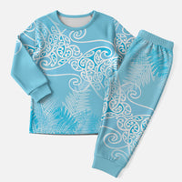 Aotearoa Maori Koru Curves Christmas Pajama Set Silver Ferns - Turquoise