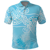Aotearoa Maori Koru Curves Polo Shirt Silver Ferns - Turquoise LT7 Turquoise - Polynesian Pride