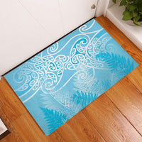 Aotearoa Maori Koru Curves Rubber Doormat Silver Ferns - Turquoise LT7 - Polynesian Pride