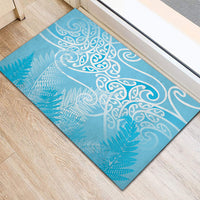 Aotearoa Maori Koru Curves Rubber Doormat Silver Ferns - Turquoise LT7 - Polynesian Pride