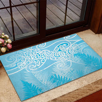 Aotearoa Maori Koru Curves Rubber Doormat Silver Ferns - Turquoise LT7 - Polynesian Pride
